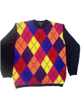 The Limited Multicolor Rainbow Argyle Crewneck Sweater oversized